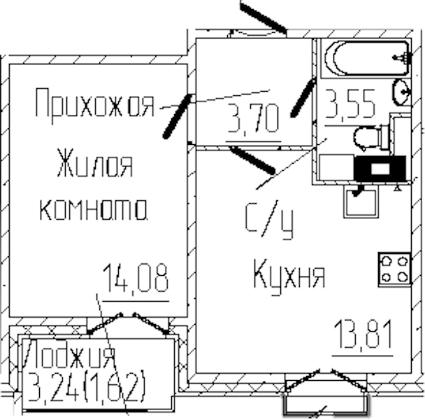 1-комнатная квартира 36.88 м², 5/8 эт., ЖК «SERTOLOVO PARK»